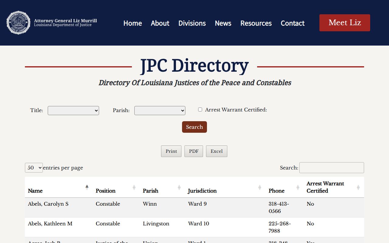West Baton Rouge case search Louisiana Justice of the Peace directory