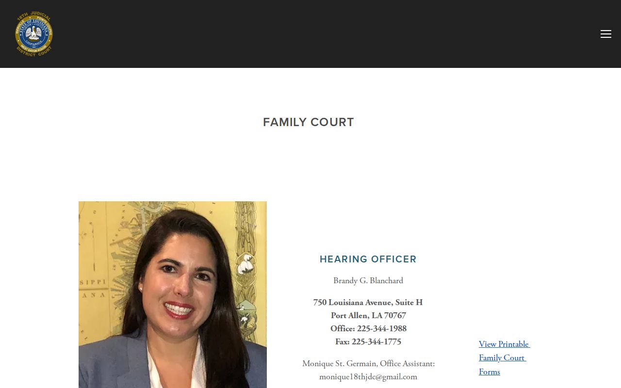 West Baton Rouge civil docket Family Court hearing officer information