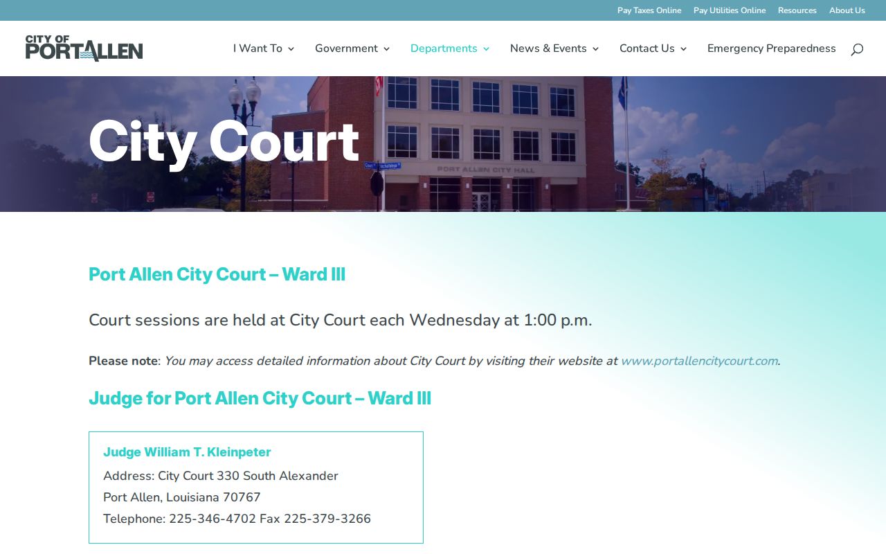 West Baton Rouge Parish court calendar information from the Port Allen City Court page