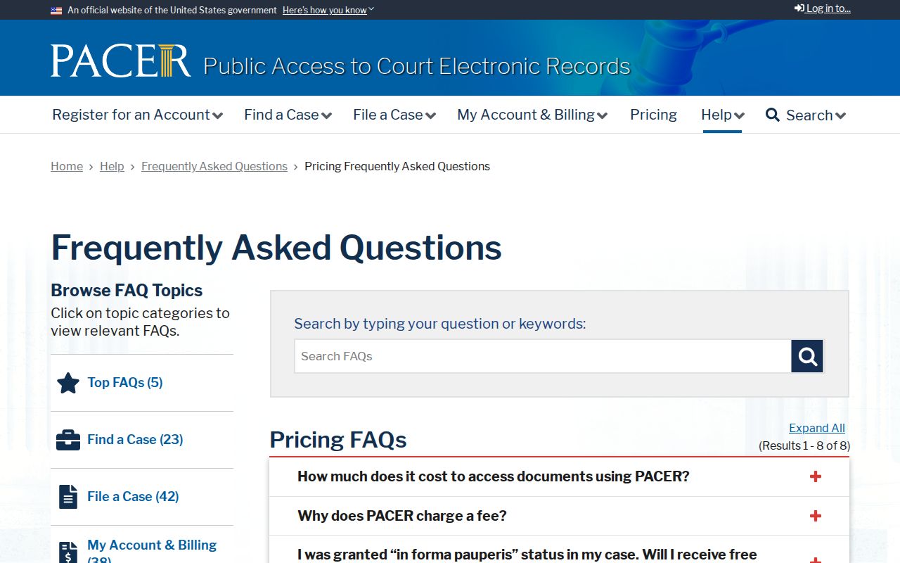 West Baton Rouge court records federal PACER pricing and public access