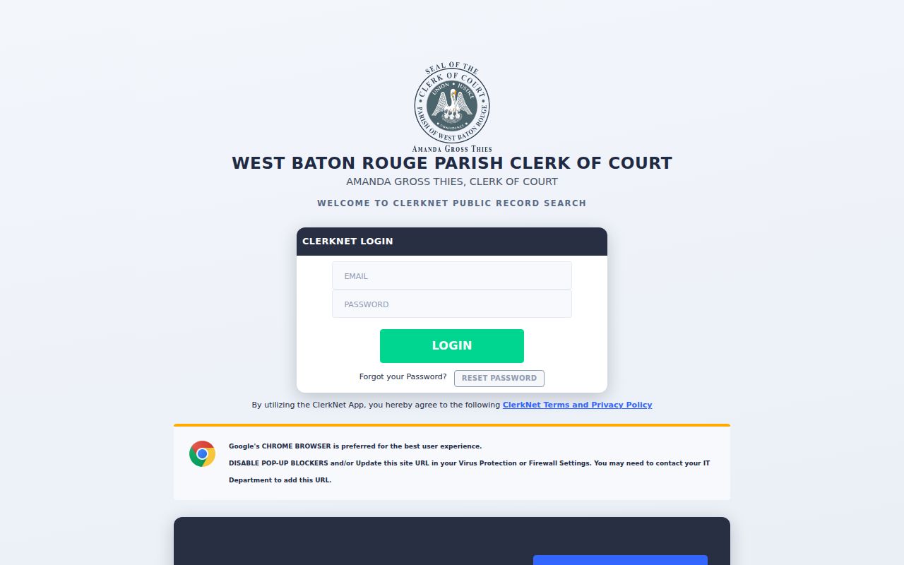 West Baton Rouge criminal docket ClerkNet interface