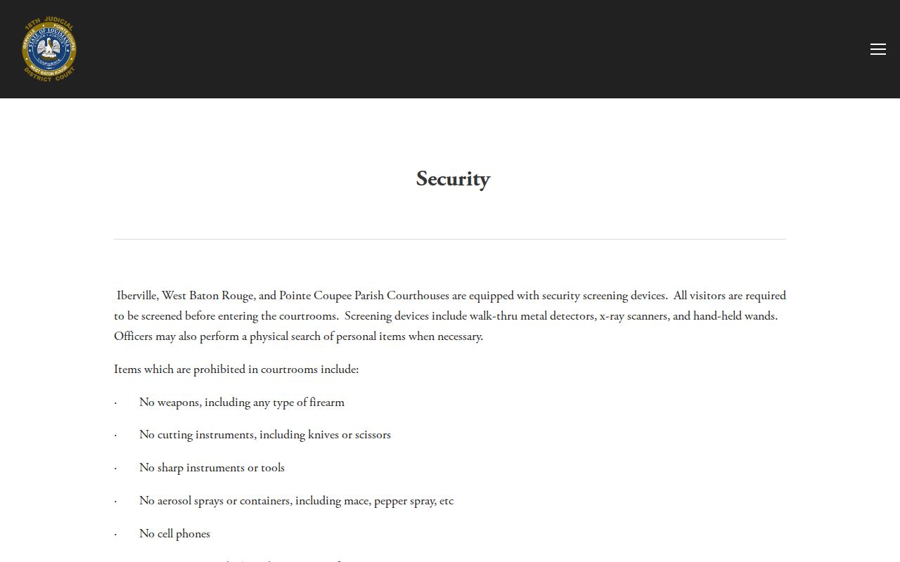 West Baton Rouge criminal docket courthouse security notice