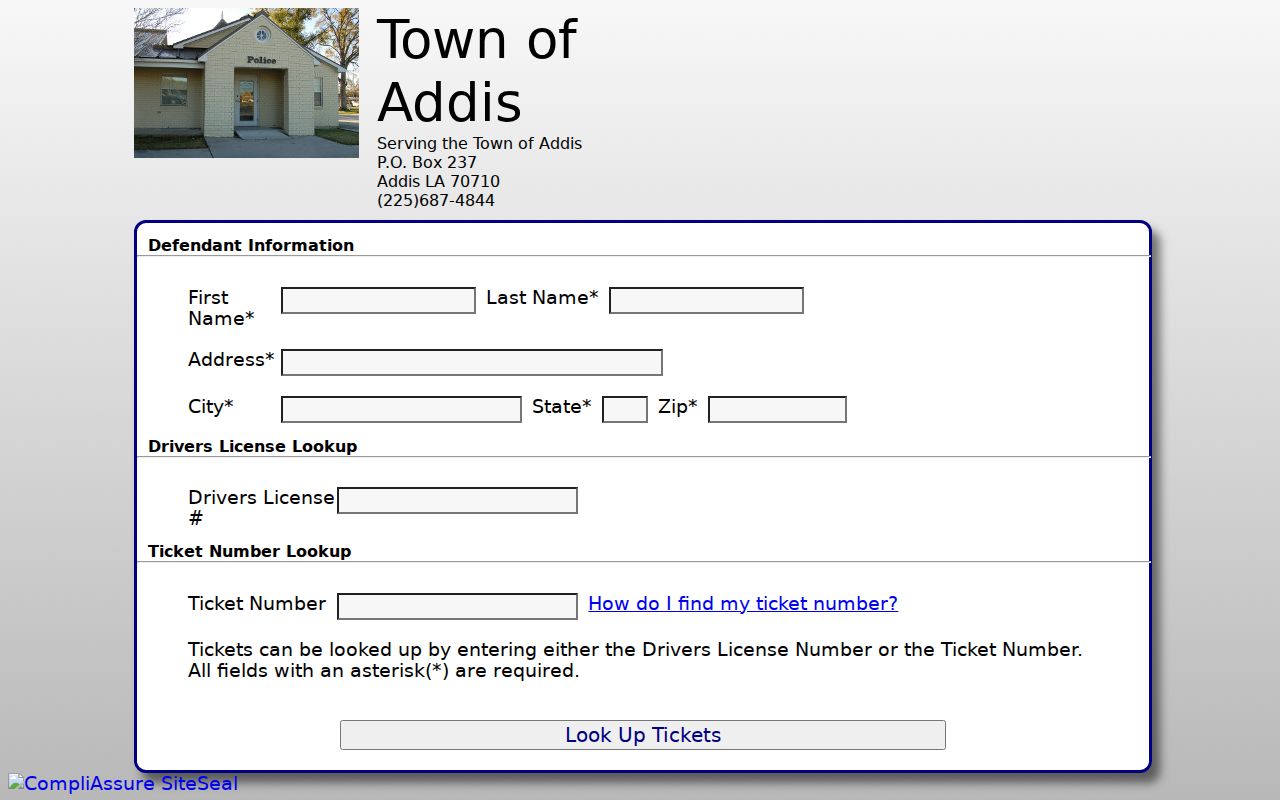 West Baton Rouge Parish traffic court Addis QuickCourt ticket lookup fields